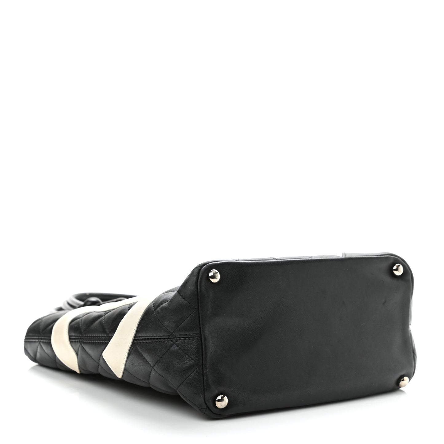 Calfskin Quilted Medium Cambon Tote Black White