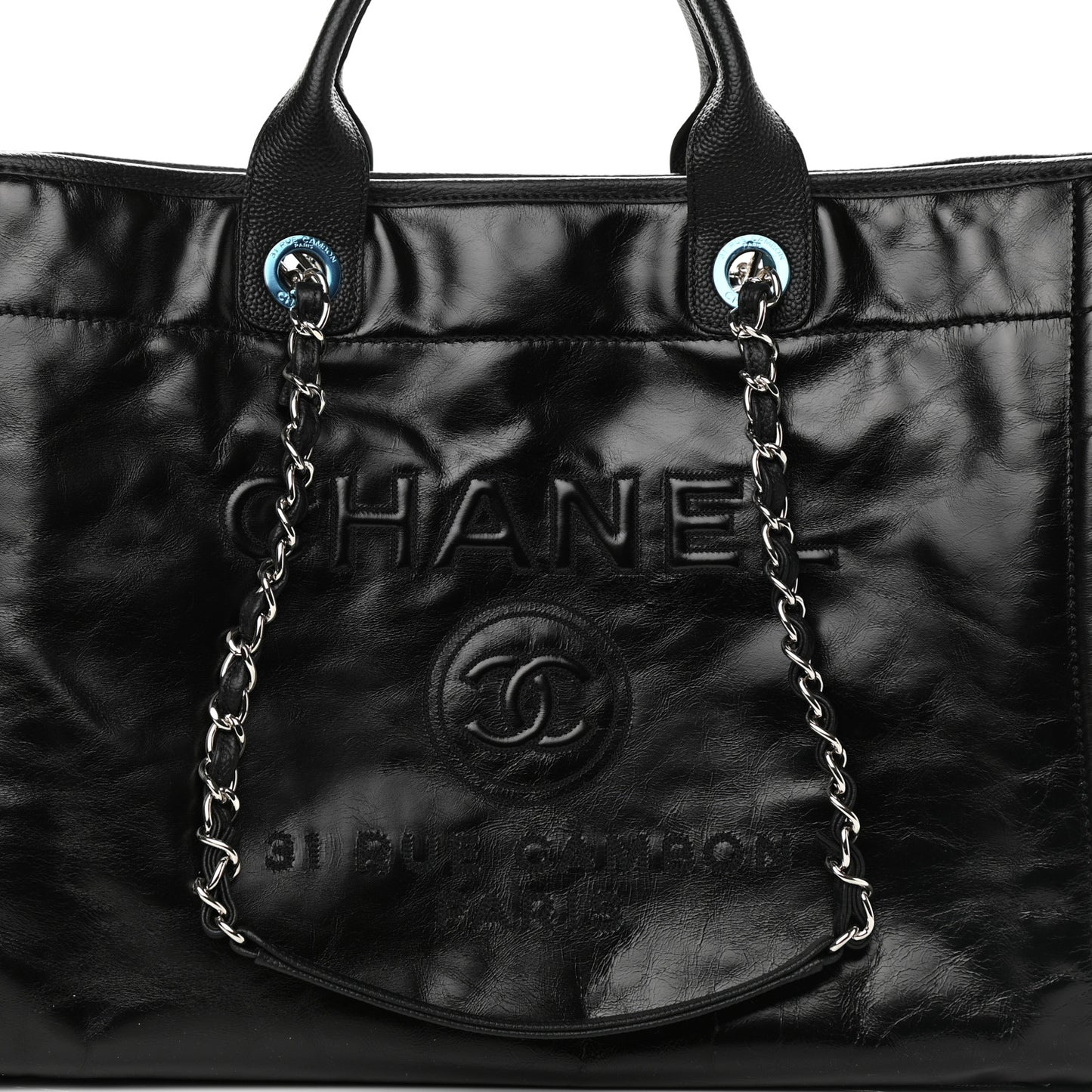 Glazed Calfskin Large Deauville Tote Black