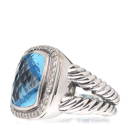David Yurman Sterling Silver Diamond Blue Topaz 14mm Albion Ring 54 7 3 of 5