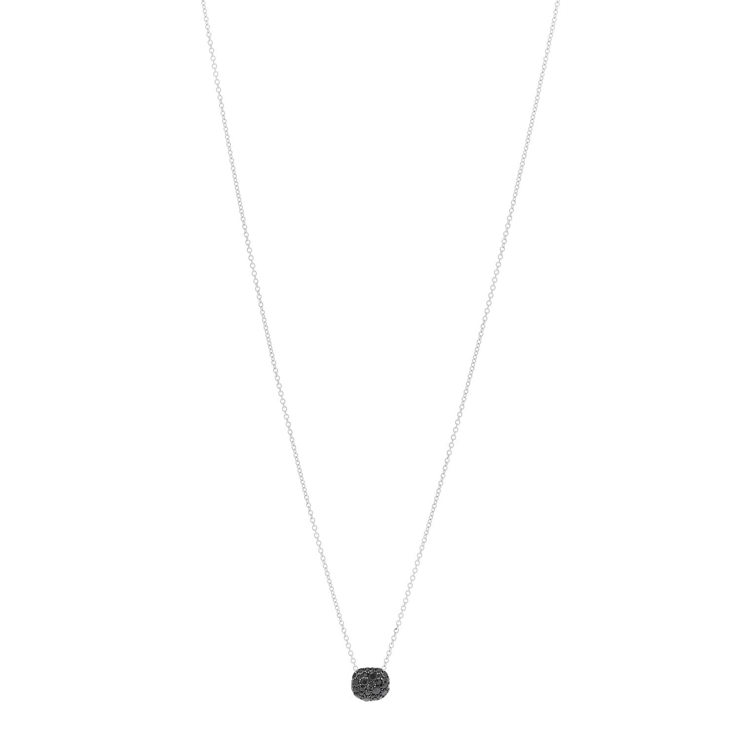 18K White Gold Black Diamond Cushion Pendant Necklace