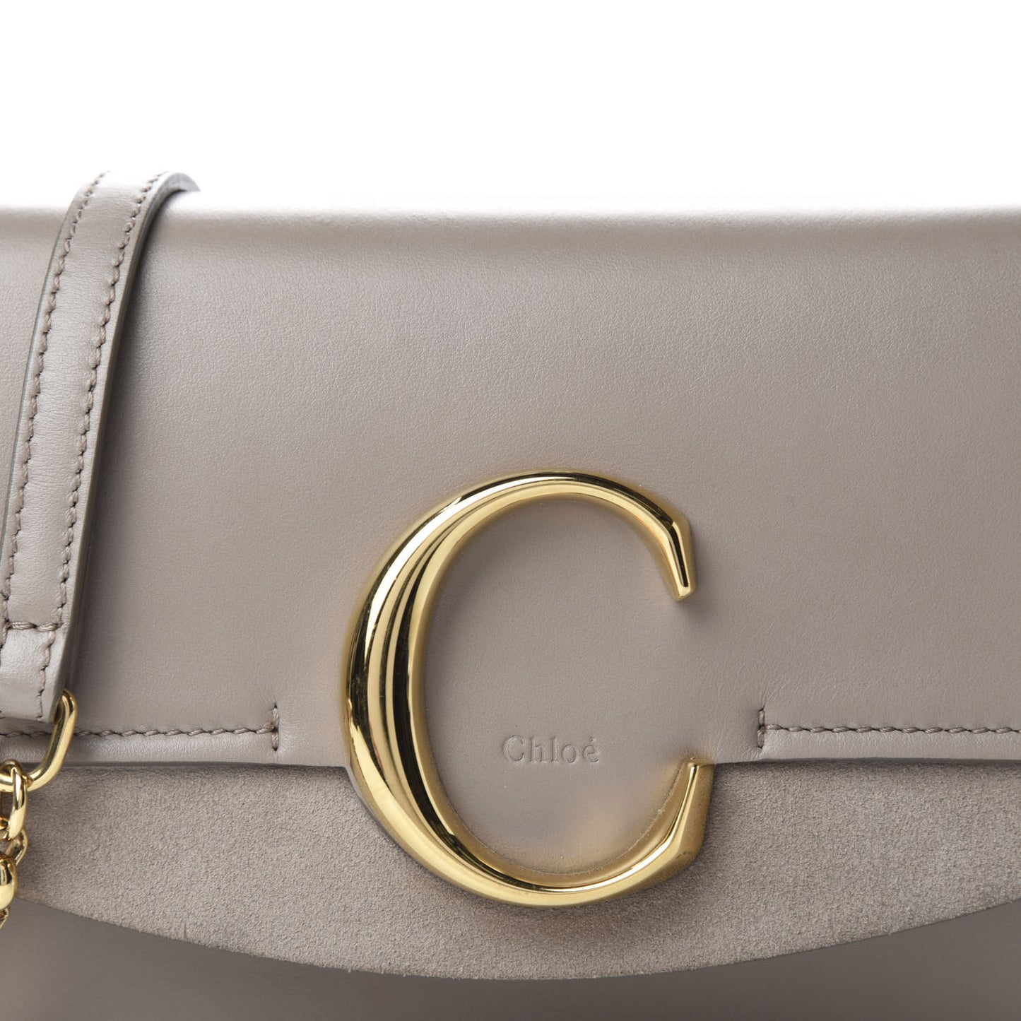 Calfskin Suede C Clutch With Chain Motty Grey