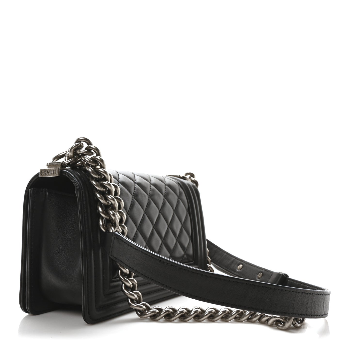 Lambskin Quilted Small Boy Flap Black