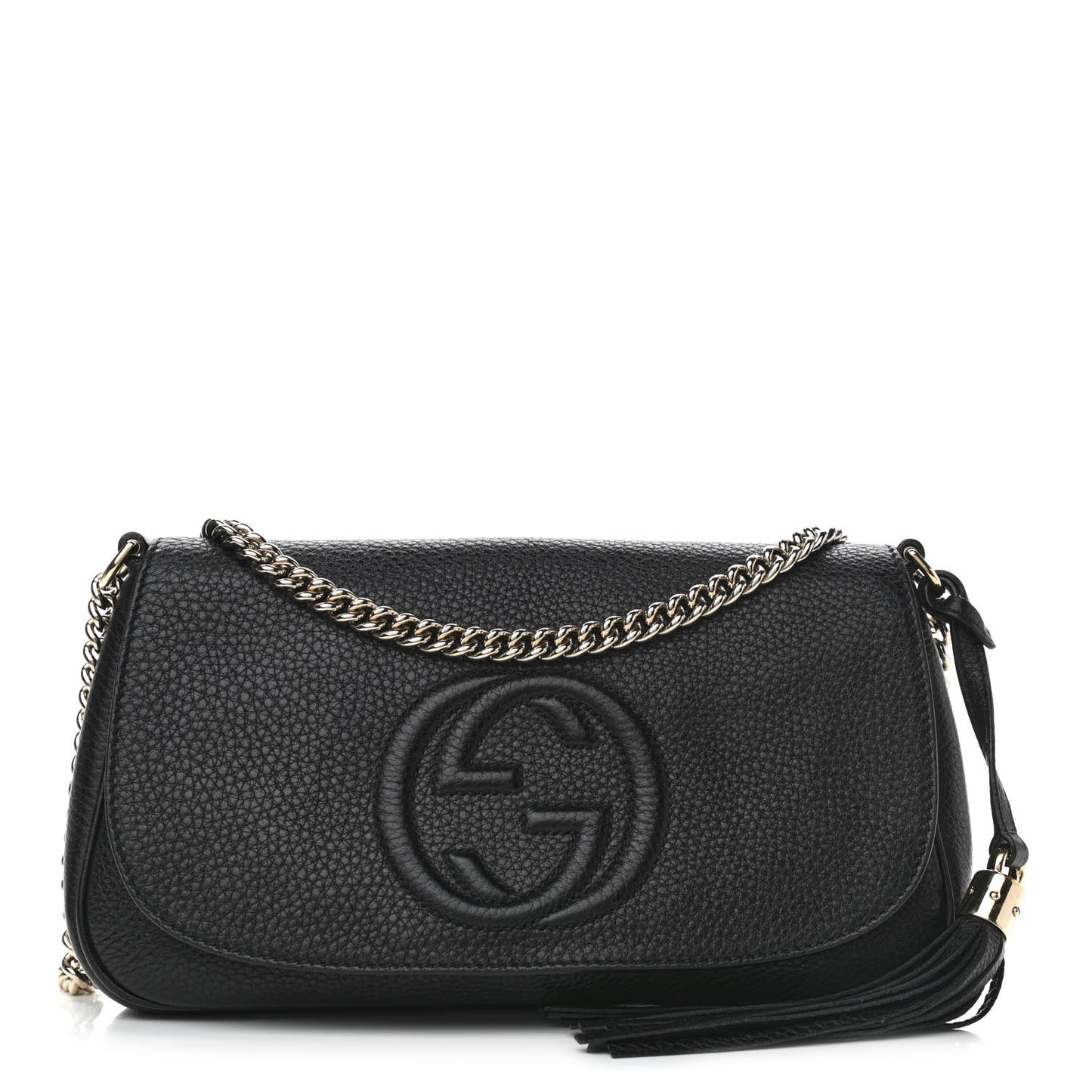 Pebbled Calfskin Medium Soho Flap Crossbody Black