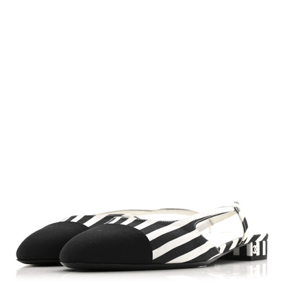 Chanel Fabric Grosgrain Cap Toe CC Slingback Flats 41 White Black 4 of 10