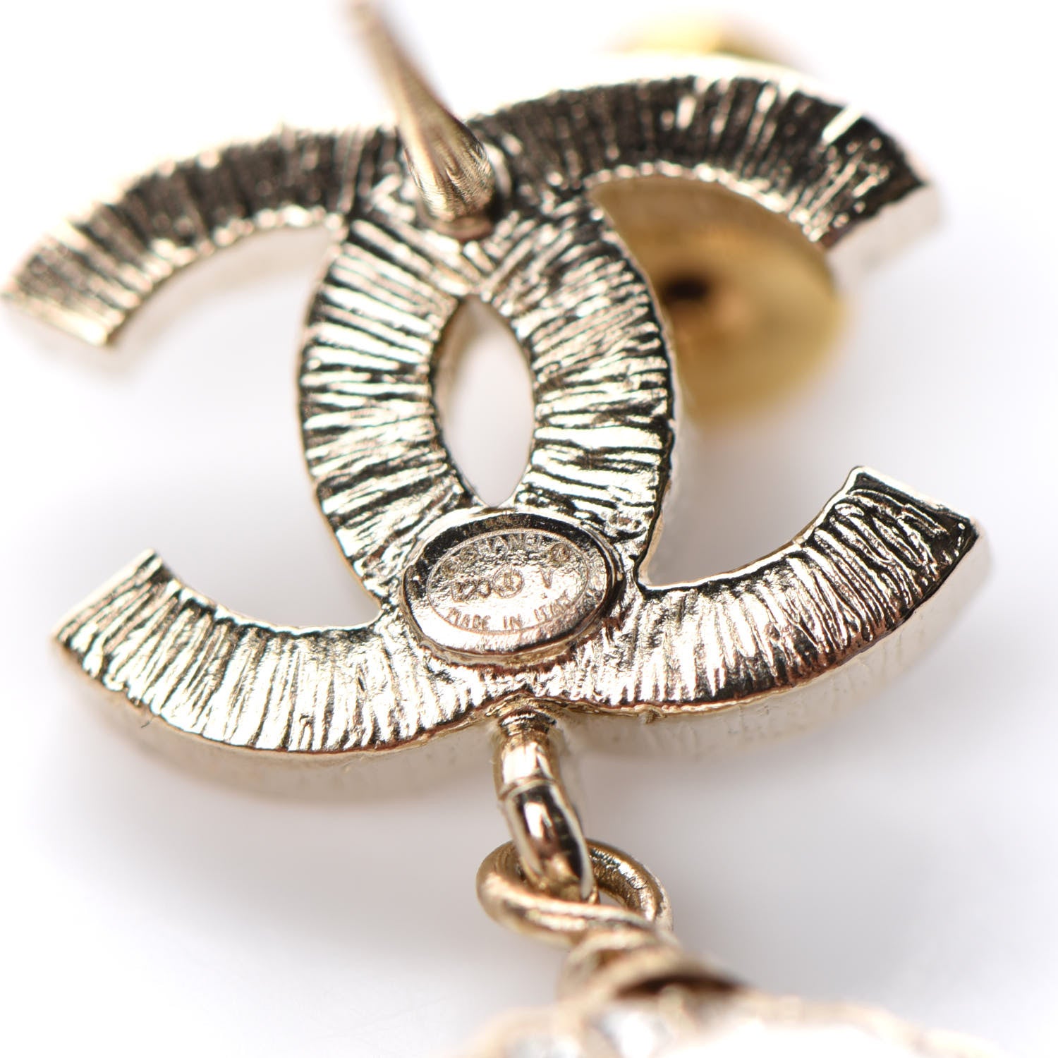 Chanel Crystal Pearl CC Drop Earrings Gold 4 of 4