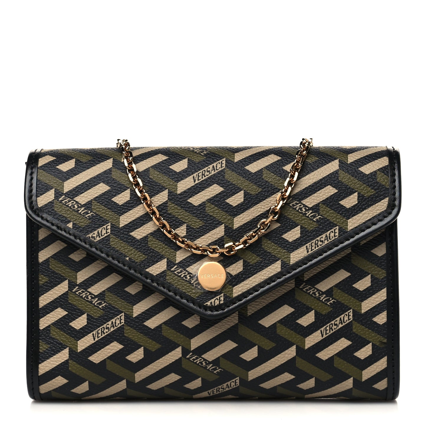 Coated Canvas La Greca Signature Wallet On Chain Black Khaki