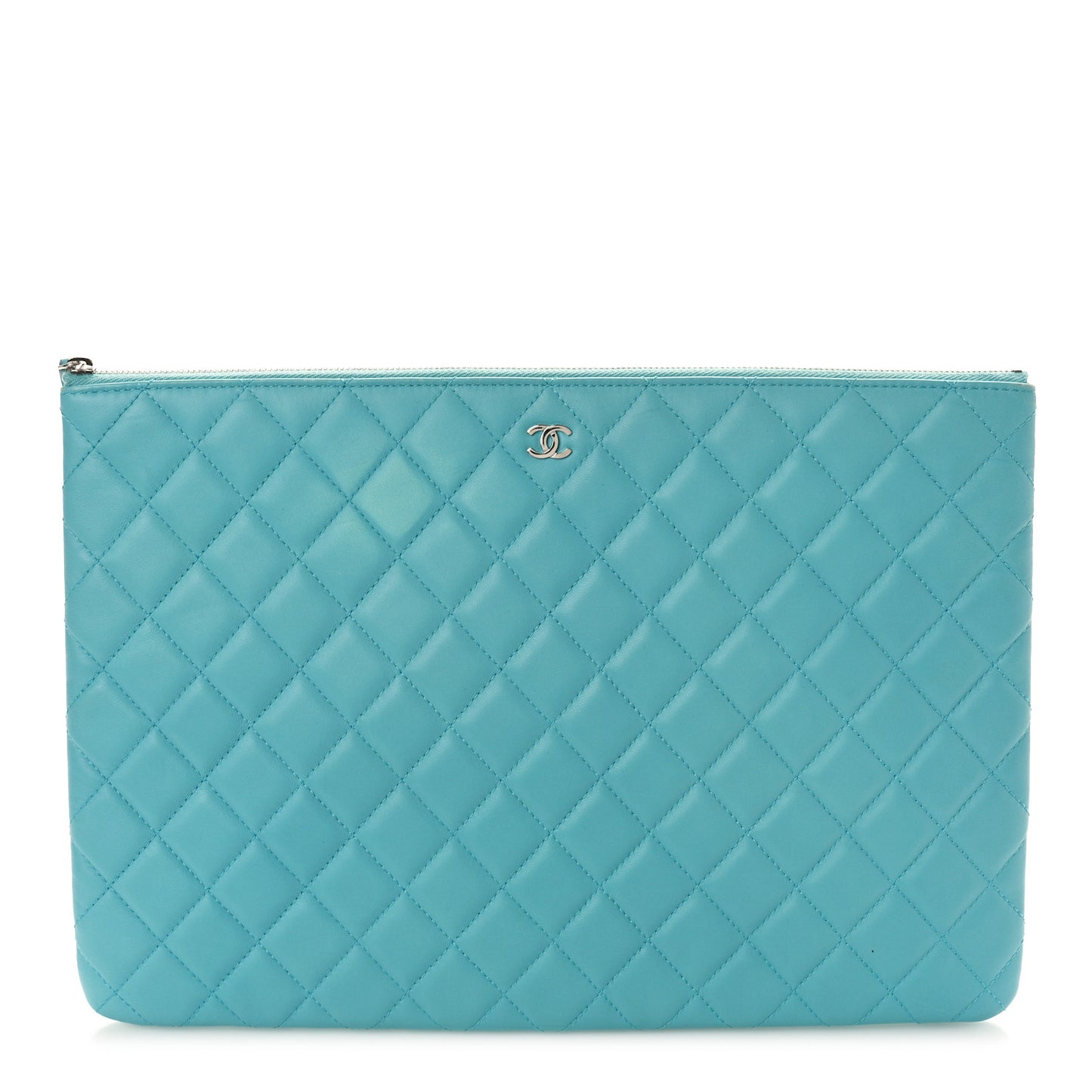 Lambskin Quilted Large Cosmetic Case Light Blue