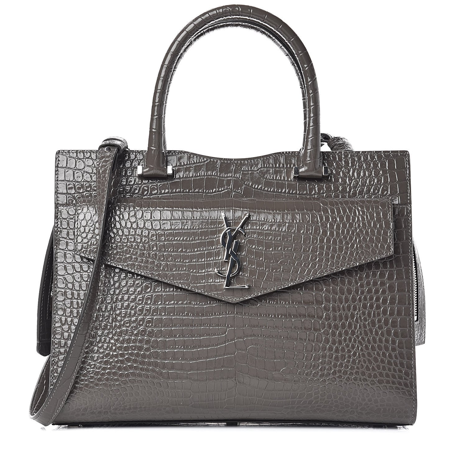 Croc Calfskin Embossed Medium Uptown Tote Asphalt