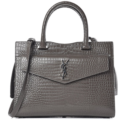 Saint Laurent Croc Calfskin Embossed Medium Uptown Tote Asphalt 1 of 10