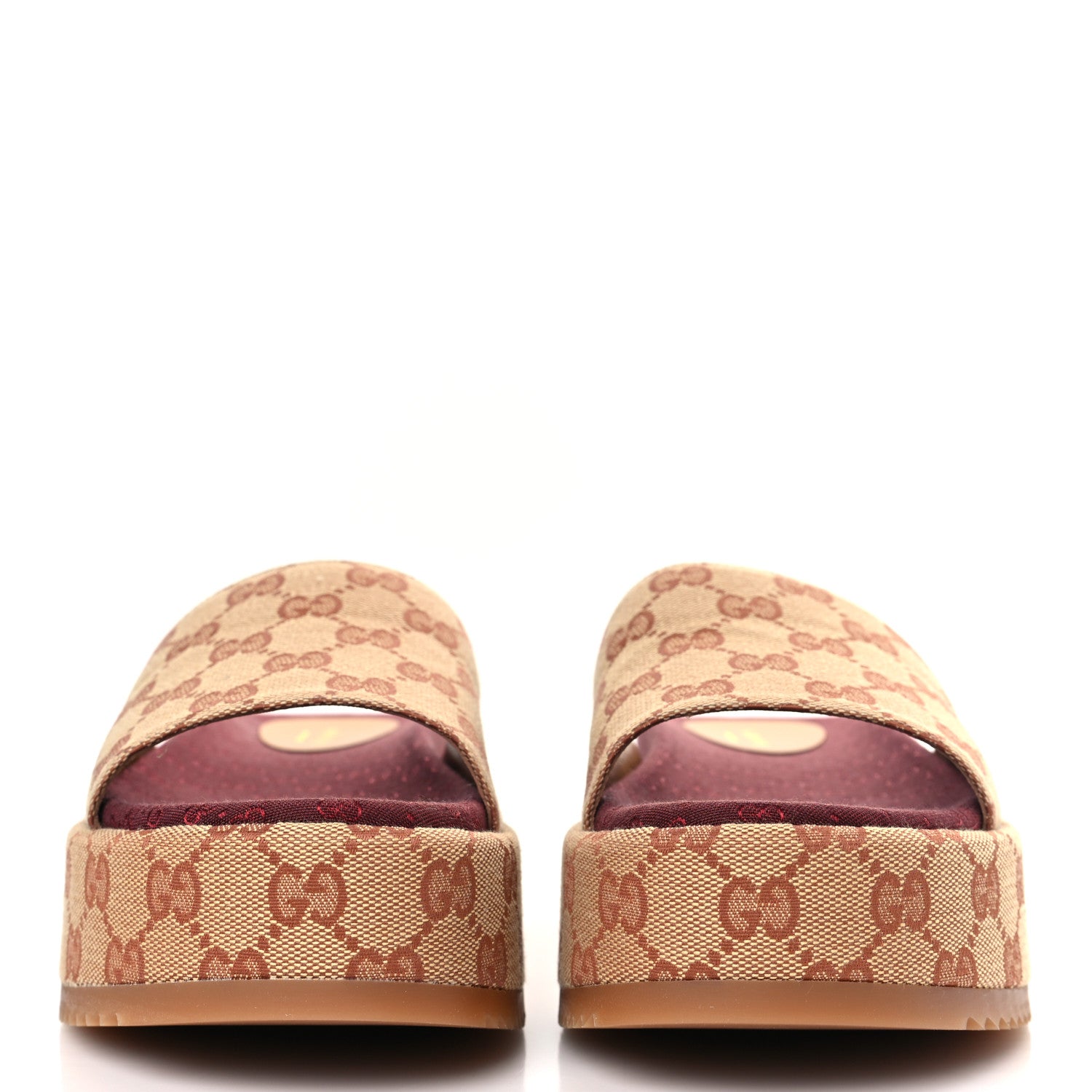 Gucci Canvas GG Monogram Angelina Platform Slide Sandals 37.5 Beige Ruggine 2 of 9