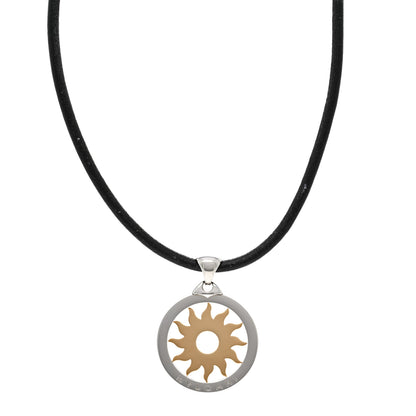 Bulgari 18K Yellow Gold Stainless Steel Calfskin Tondo Sun Pendant Necklace Black 1 of 5