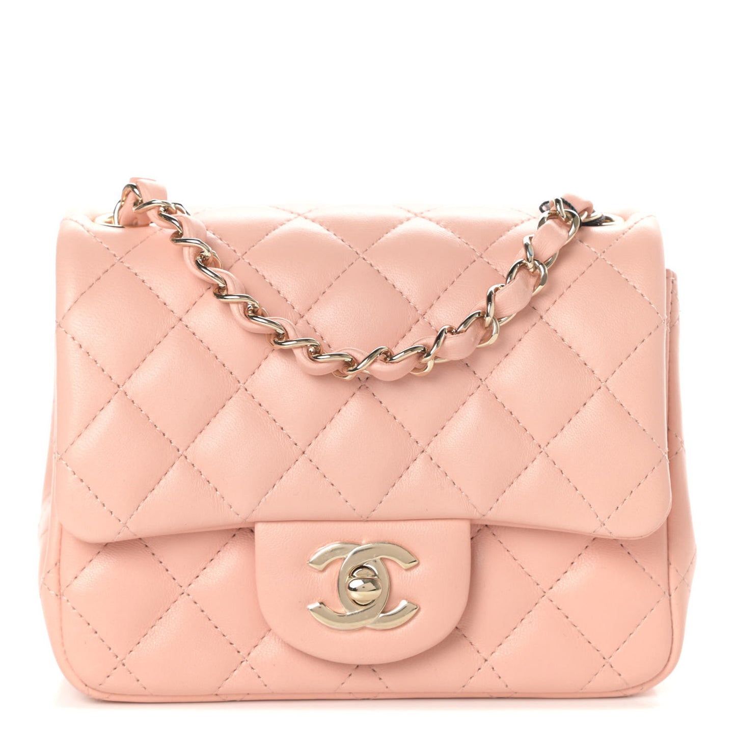 Lambskin Quilted Mini Square Flap Light Pink