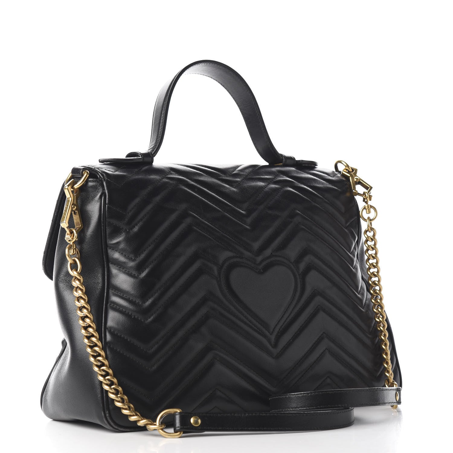 Gucci Calfskin Matelasse Medium GG Marmont Top Handle Shoulder Bag Black 2 of 10