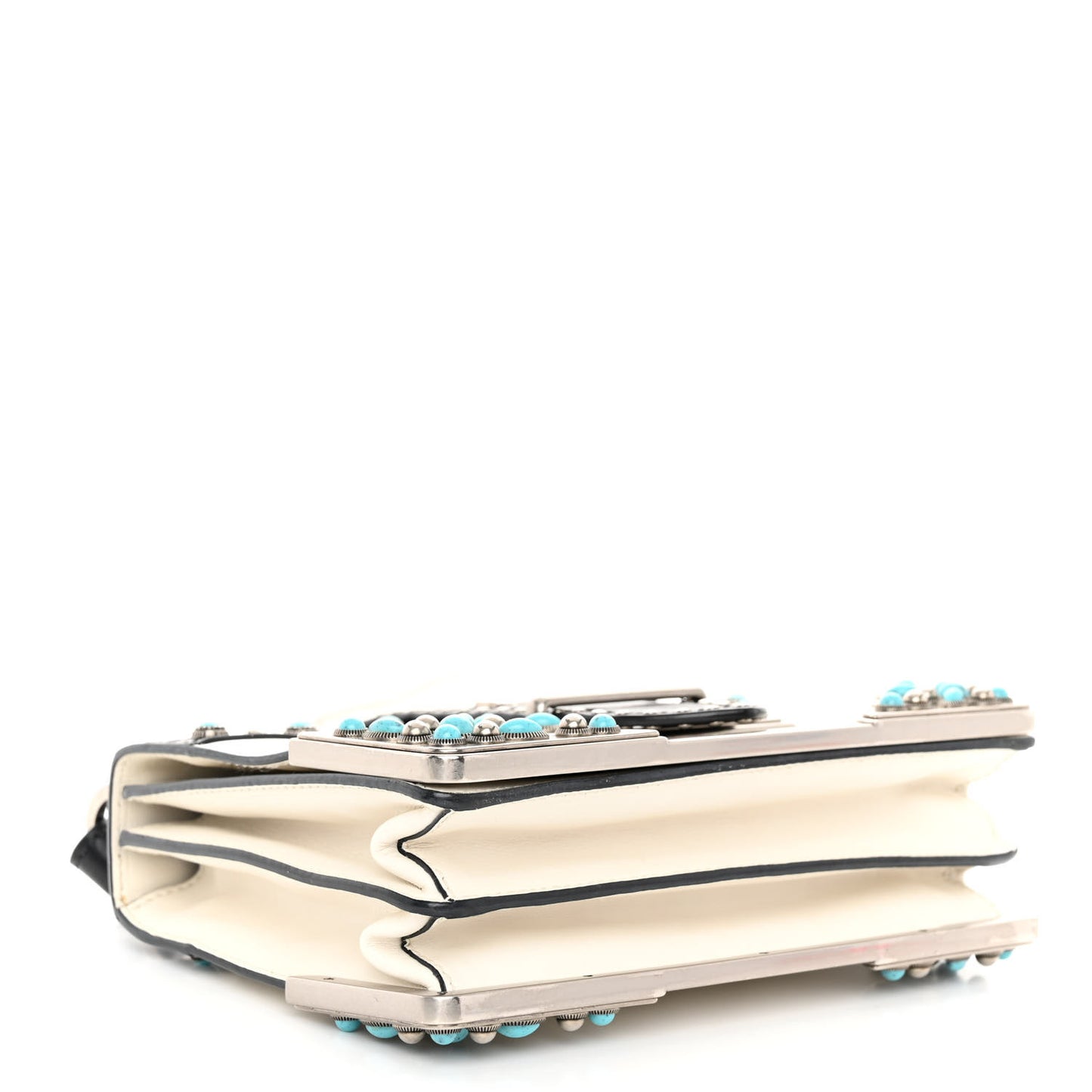 City Calf Studded Folk Cahier Bag Black White