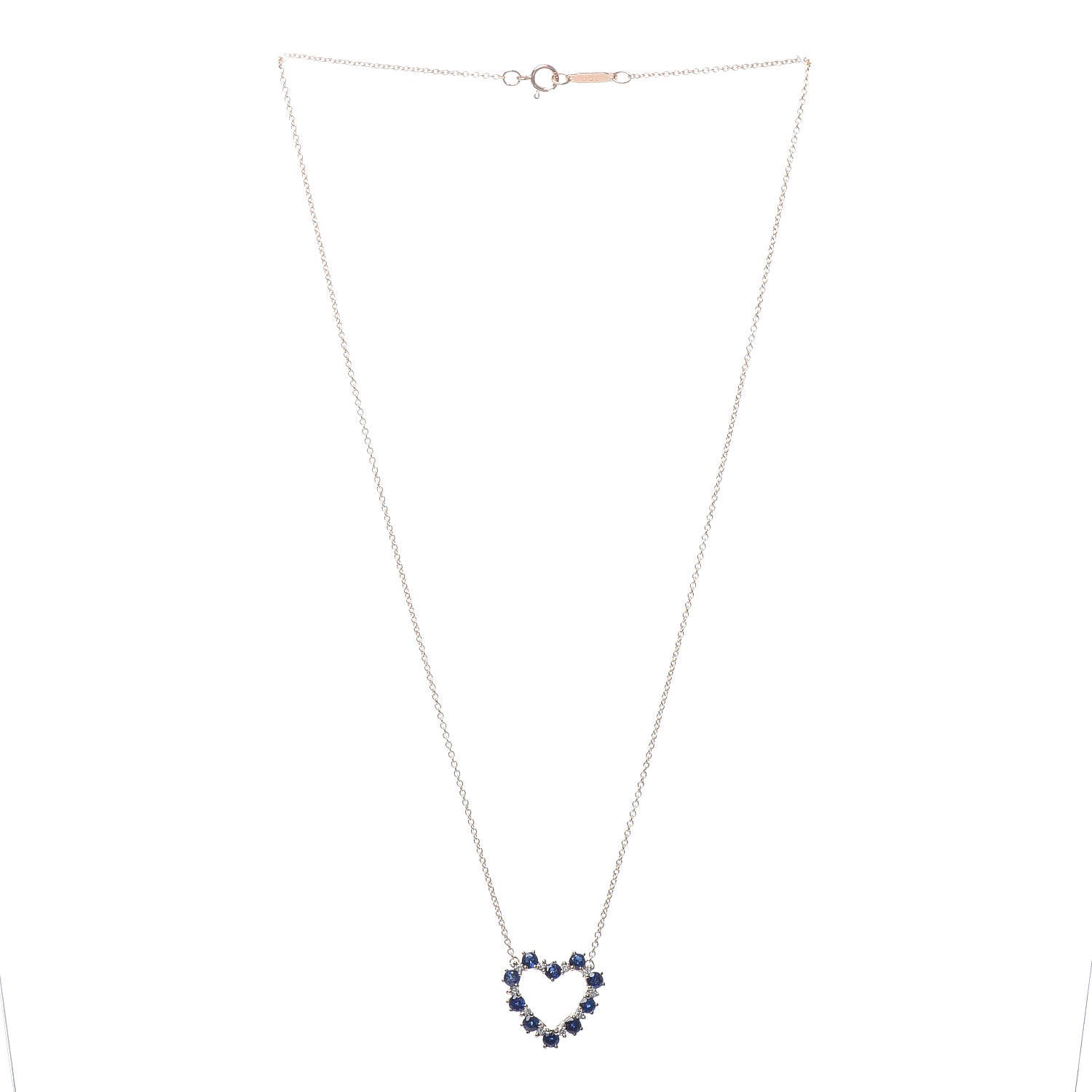 Tiffany 18K Yellow Gold Diamond Sapphire Heart Pendant Necklace 3 of 6