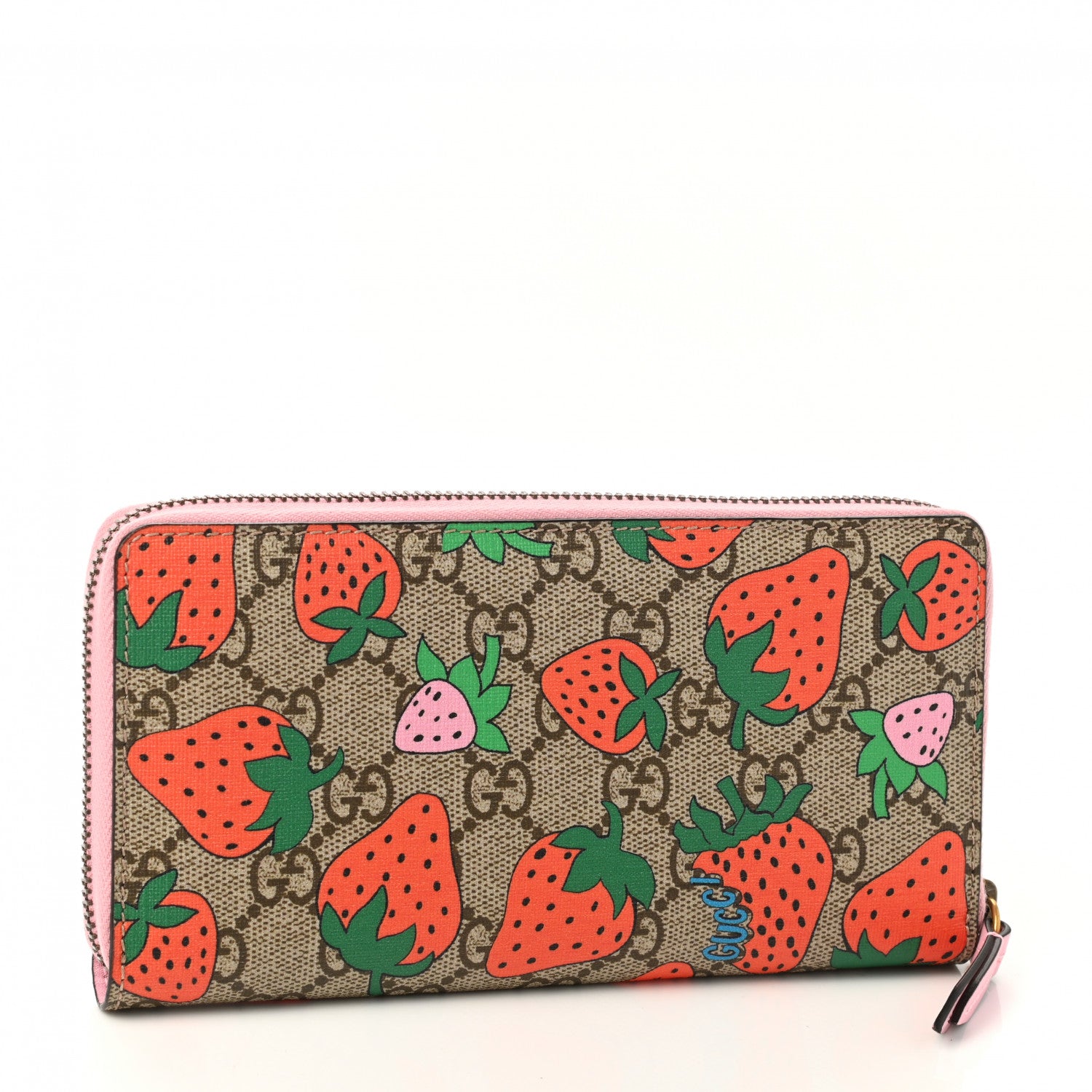Gucci GG Supreme Monogram Strawberry Zip Around Wallet Light Pink 3 of 7