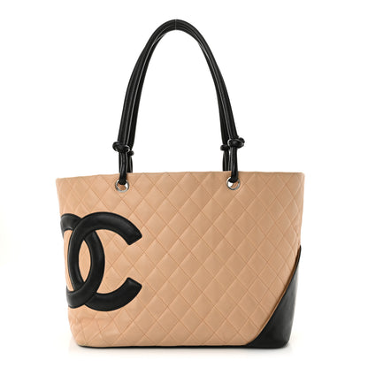 Chanel Calfskin Quilted Large Cambon Tote Beige Black 1 of 18