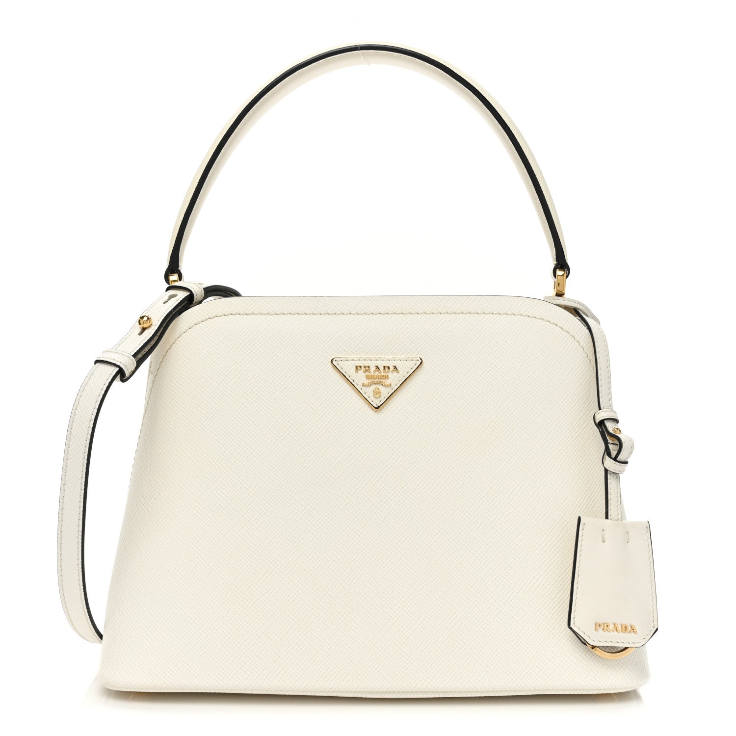Prada Saffiano Cuir Small Matinee Tote White Black 1 of 11