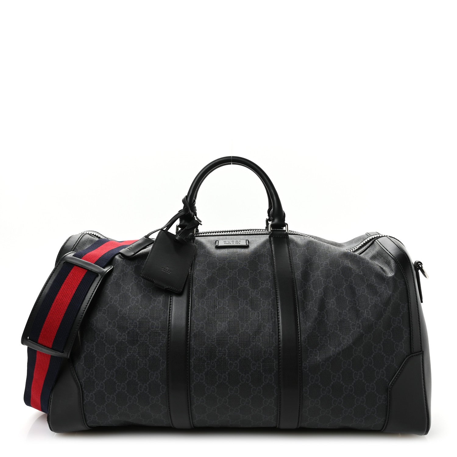 Gucci Soft GG Supreme Monogram Appia Calfskin Web Large Carry On Duffle Bag Black Grey 1 of 11
