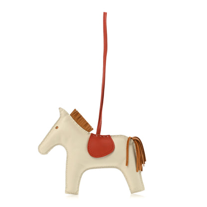 Hermes Milo Lambskin Grigri Rodeo Horse Bag Charm GM Craie Sesame Cornaline 1 of 5