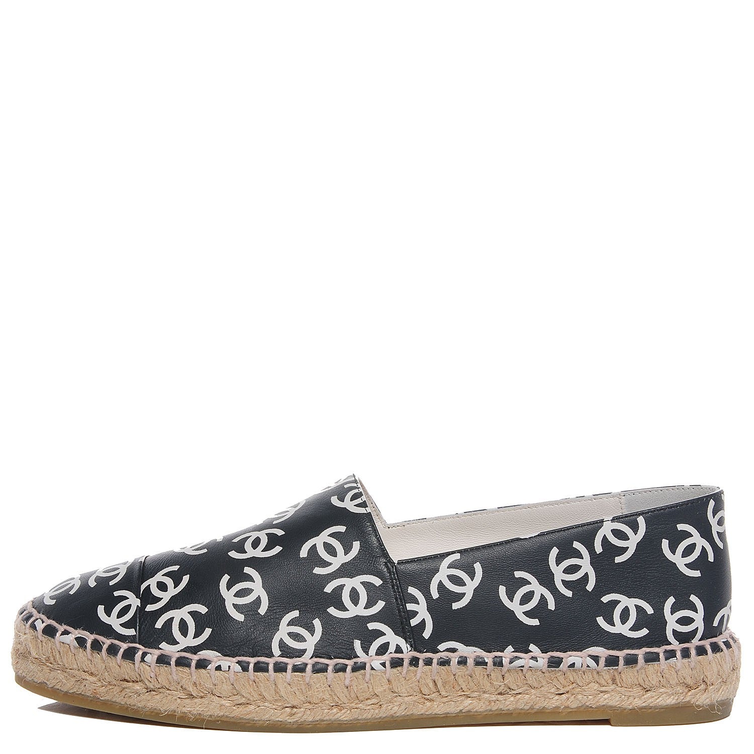 Chanel Lambskin Printed CC Espadrilles 39 Black White 1 of 6