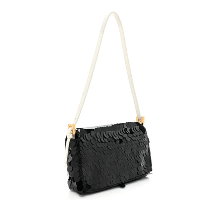 Fendi Satin Sequin Paillettes Elaphe Plexiglass Mini Baguette 1997 Black Avorio 3 of 11