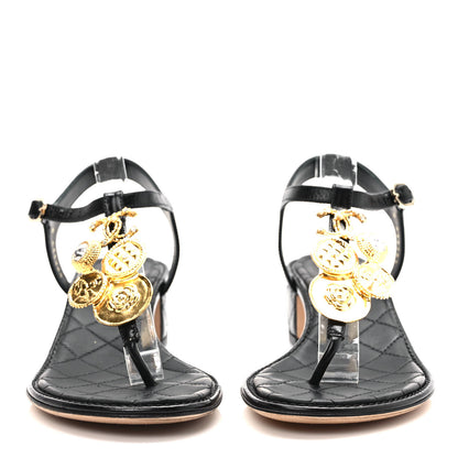 Chanel Calfskin Medallion CC Thong Sandals 38.5 Black 2 of 12
