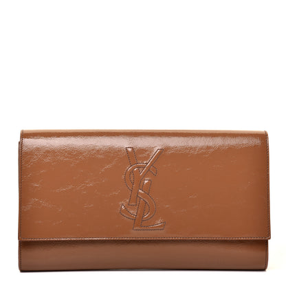 Saint Laurent Textured Patent Calfskin Large Belle De Jour Clutch Tobacco 1 of 9