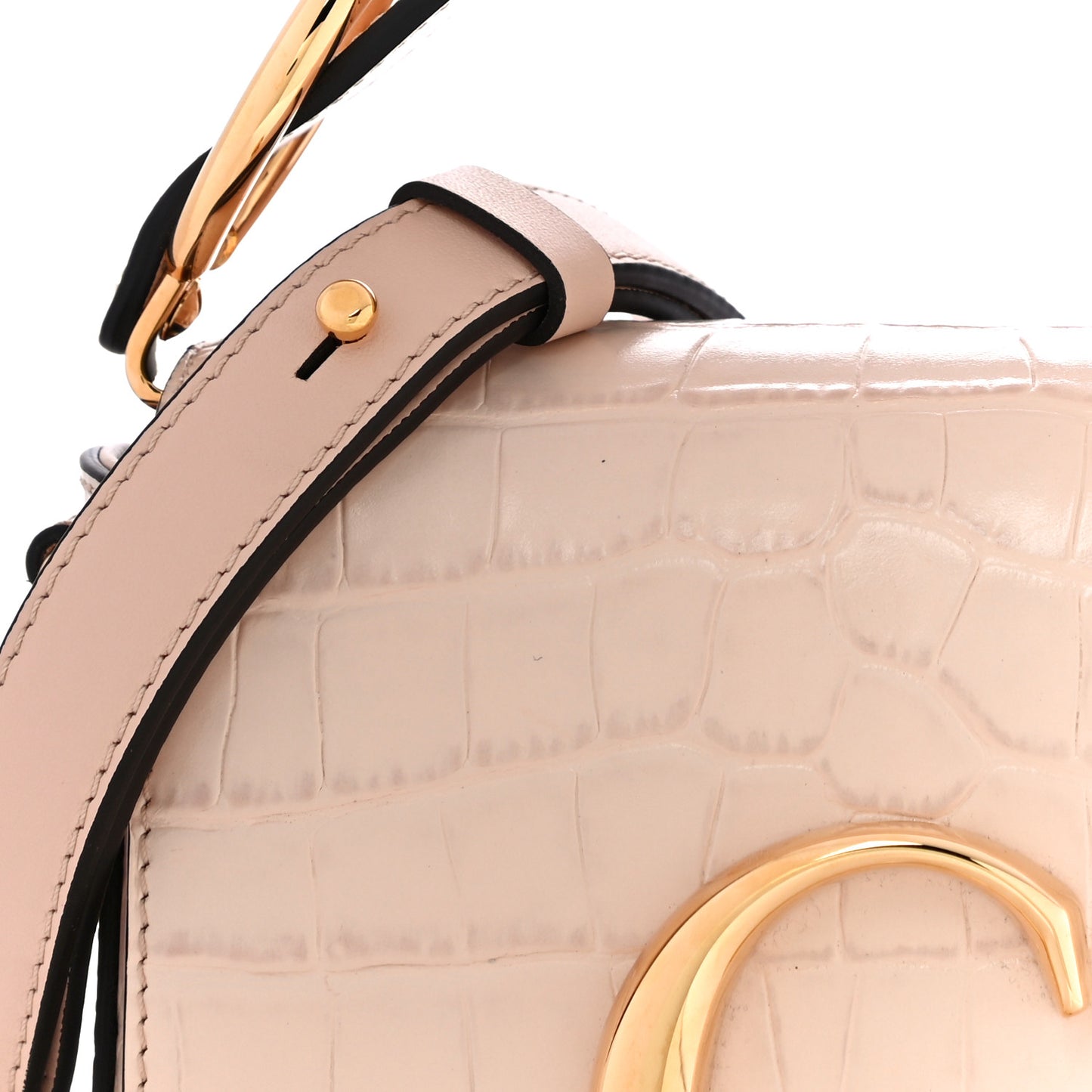 Calfskin Crocodile Embossed Mini C Double Carry Cement Pink