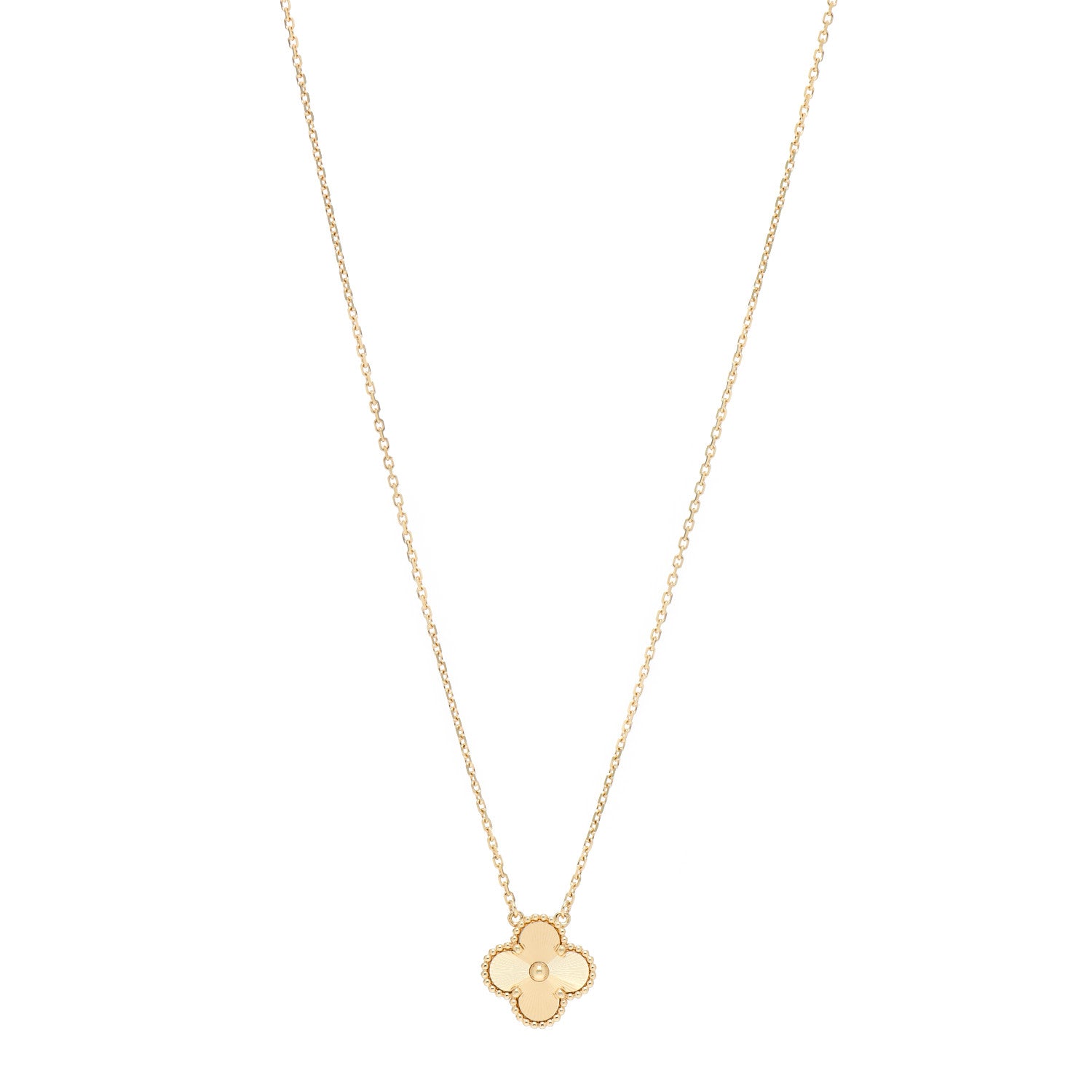 Van Cleef & Arpels 18K Yellow Gold Guilloche Vintage Alhambra Pendant Necklace 1 of 5