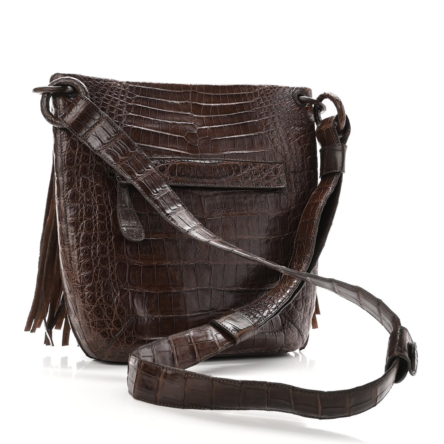 Crocodile Fringe Crossbody Clutch Brown