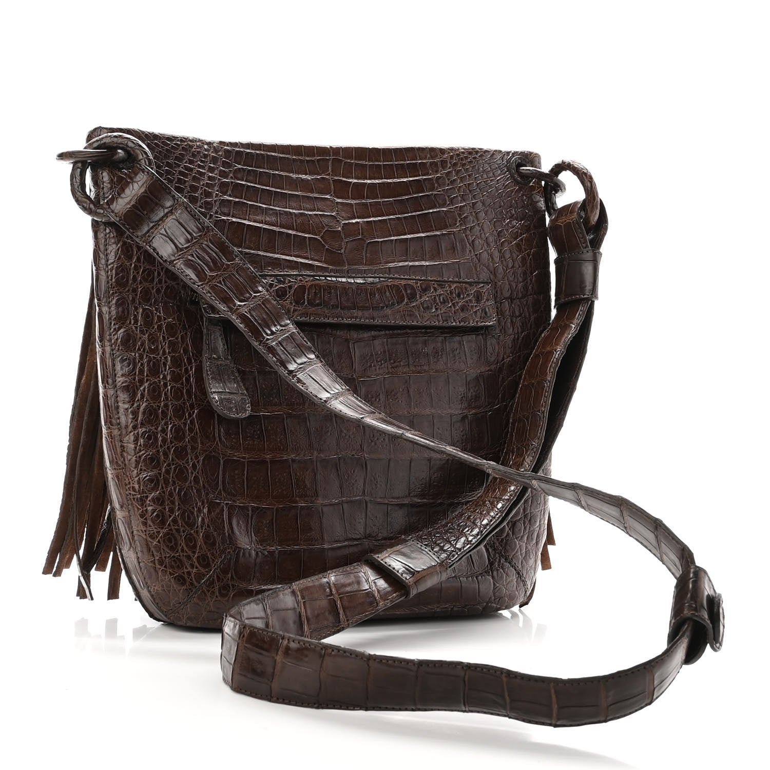 Nancy Gonzalez Crocodile Fringe Crossbody Clutch Brown 2 of 10