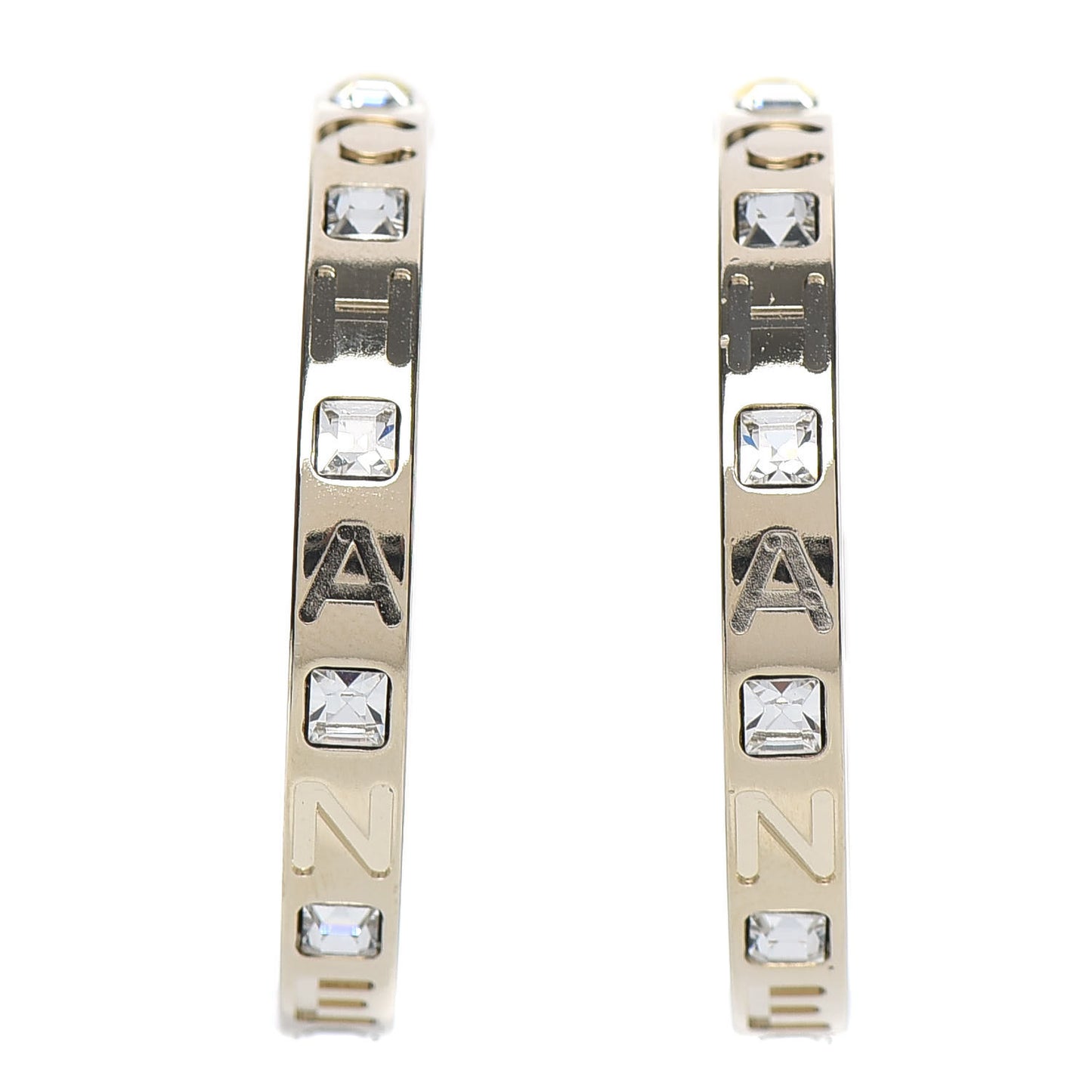 Metal Baguette Crystal Logo CC Hoop Earrings Gold