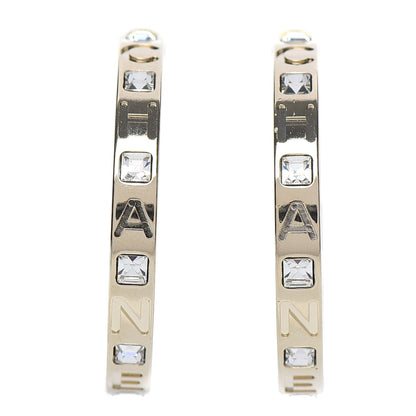Chanel Metal Baguette Crystal Logo CC Hoop Earrings Gold 1 of 6