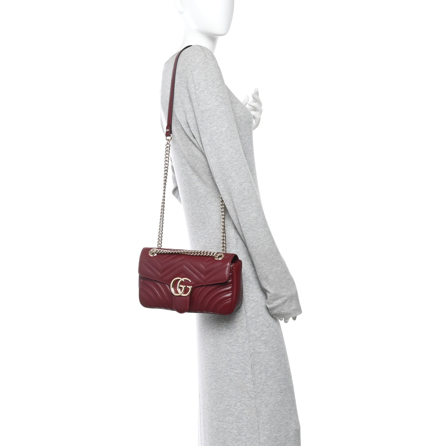 Gucci Calfskin Matelasse Small GG Marmont Shoulder Bag Rosso Ancora Red 2 of 9