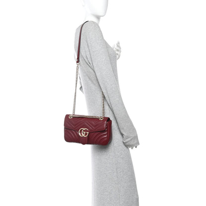 Gucci Calfskin Matelasse Small GG Marmont Shoulder Bag Rosso Ancora Red 2 of 9