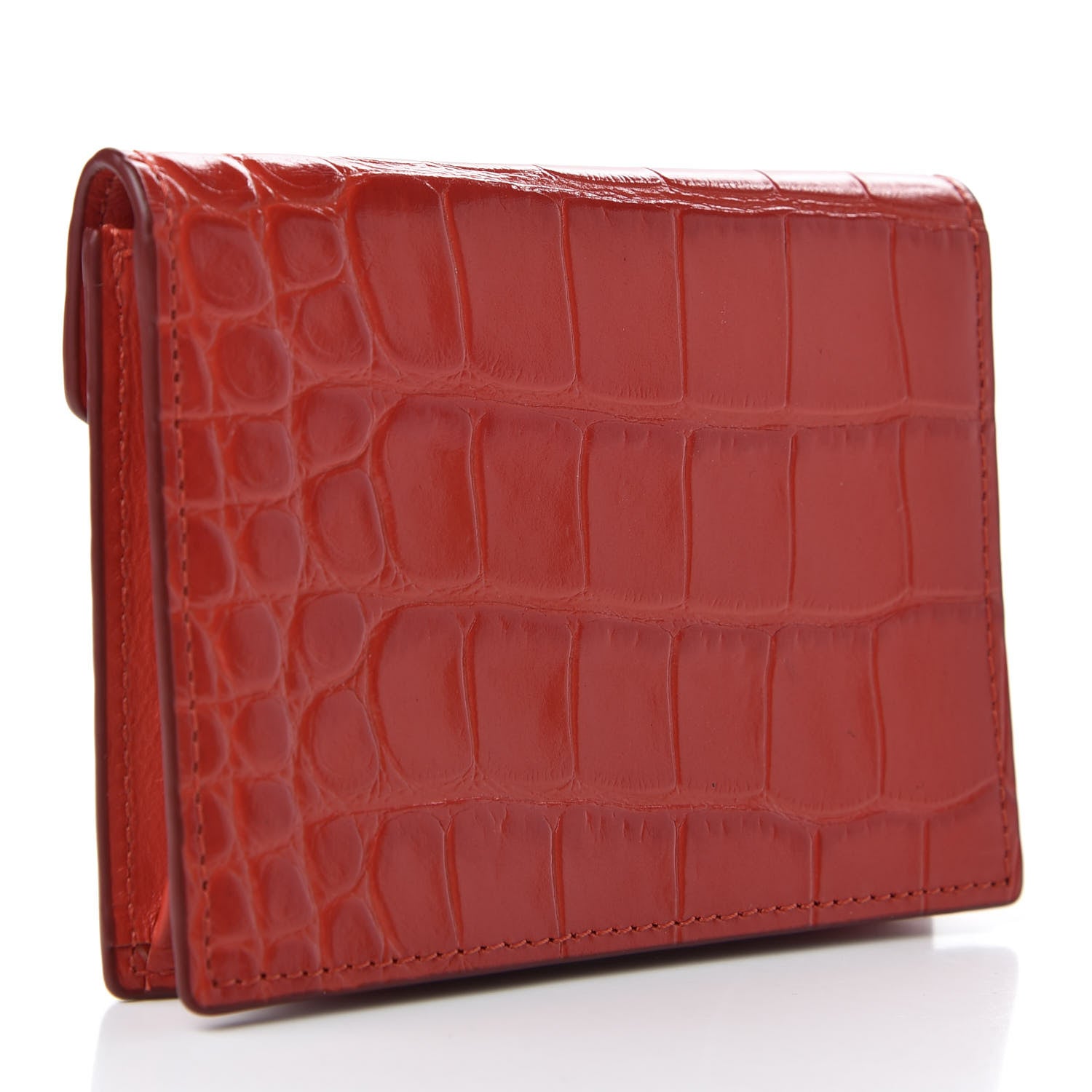 MCM Calfskin Crocodile Embossed Flap Card Holder Ruby Red 3 of 8