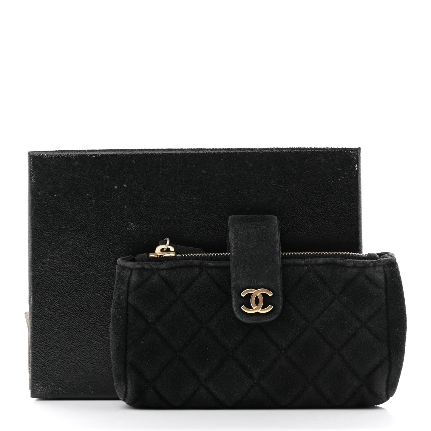 Suede Quilted Mini Phone Holder Clutch Black