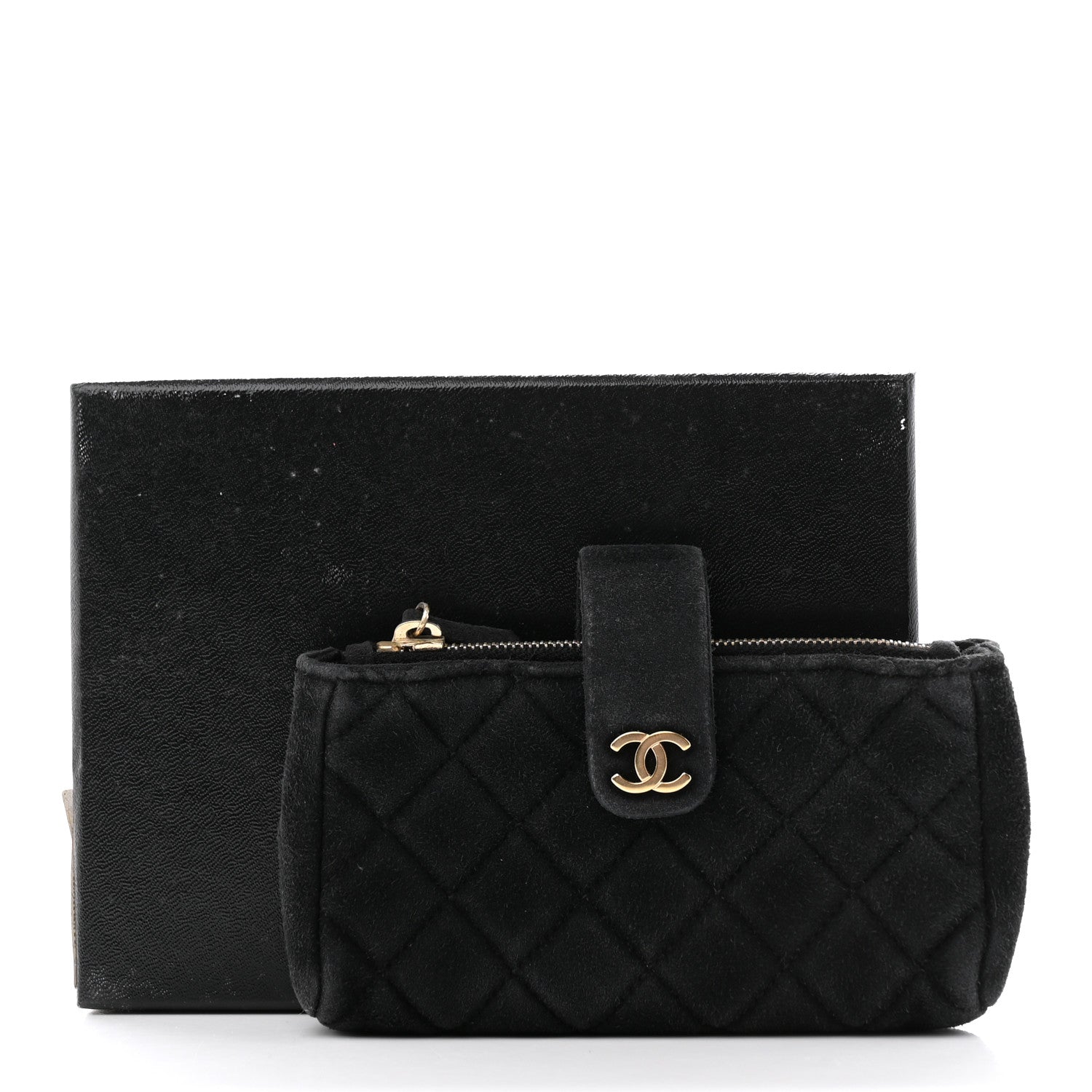 Chanel Suede Quilted Mini Phone Holder Clutch Black 15 of 15