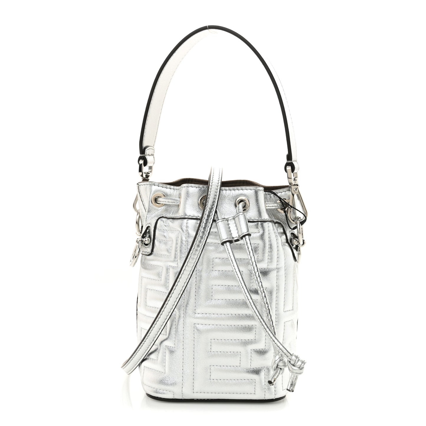 X MARC JACOBS Agnello Laminato Trapunta FF Mini Mon Tresor Bucket Bag Argento