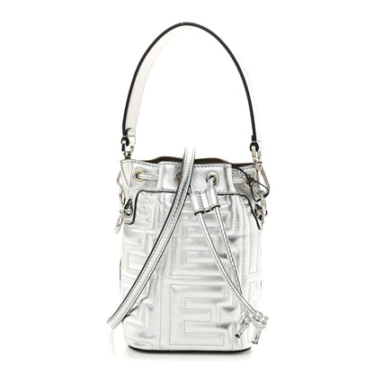 Fendi X MARC JACOBS Agnello Laminato Trapunta FF Mini Mon Tresor Bucket Bag Argento 1 of 10