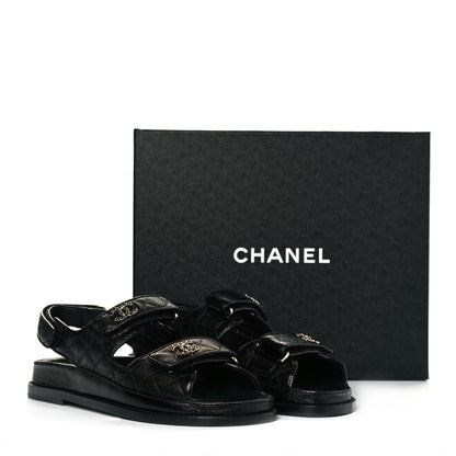 Chanel Grained Calfskin Velcro Dad Sandals 39 Black 10 of 10