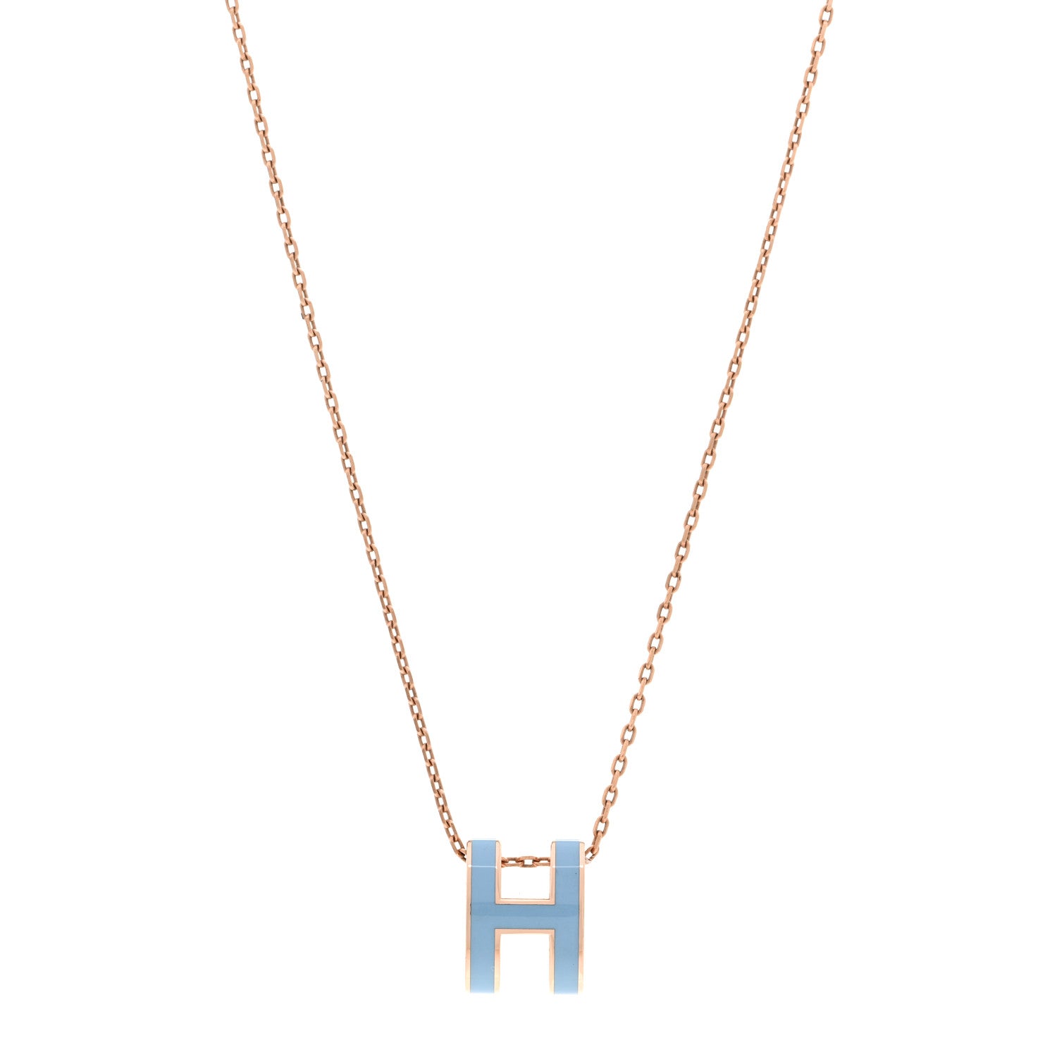 Hermes Lacquered Rose Gold Pop H Pendant Necklace Bleu Pastel 1 of 4