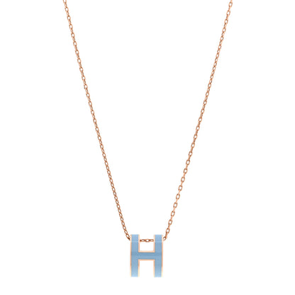 Hermes Lacquered Rose Gold Pop H Pendant Necklace Bleu Pastel 1 of 4
