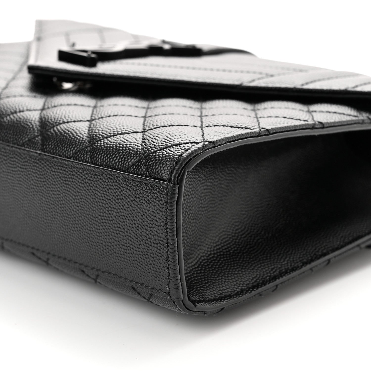 Saint Laurent Grain De Poudre Textured Mixed Matelasse Triquilt Medium Monogram Satchel Black 9 of 9