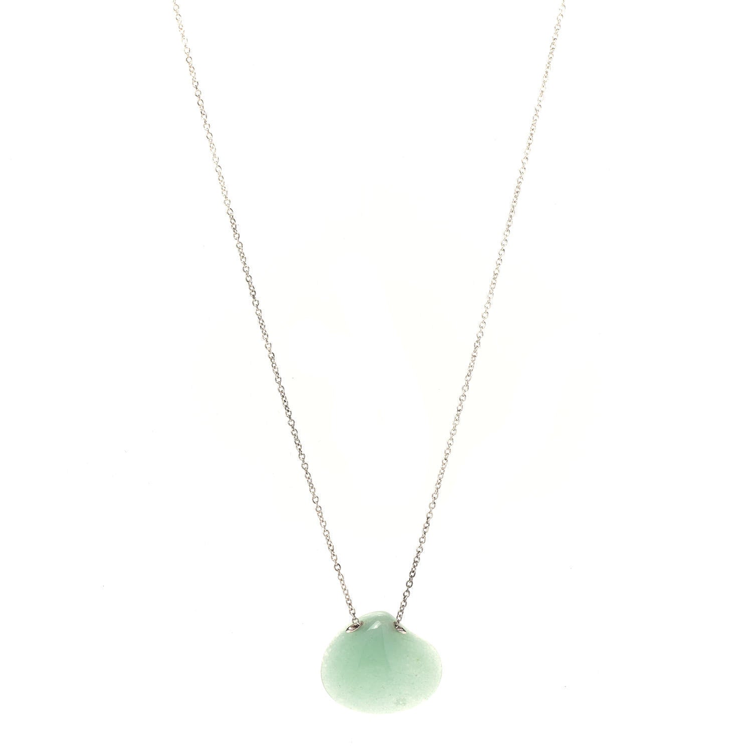 Tiffany Sterling Silver Green Aventurine Elsa Peretti Cat Island Isle Shell Pendant Necklace 1 of 6