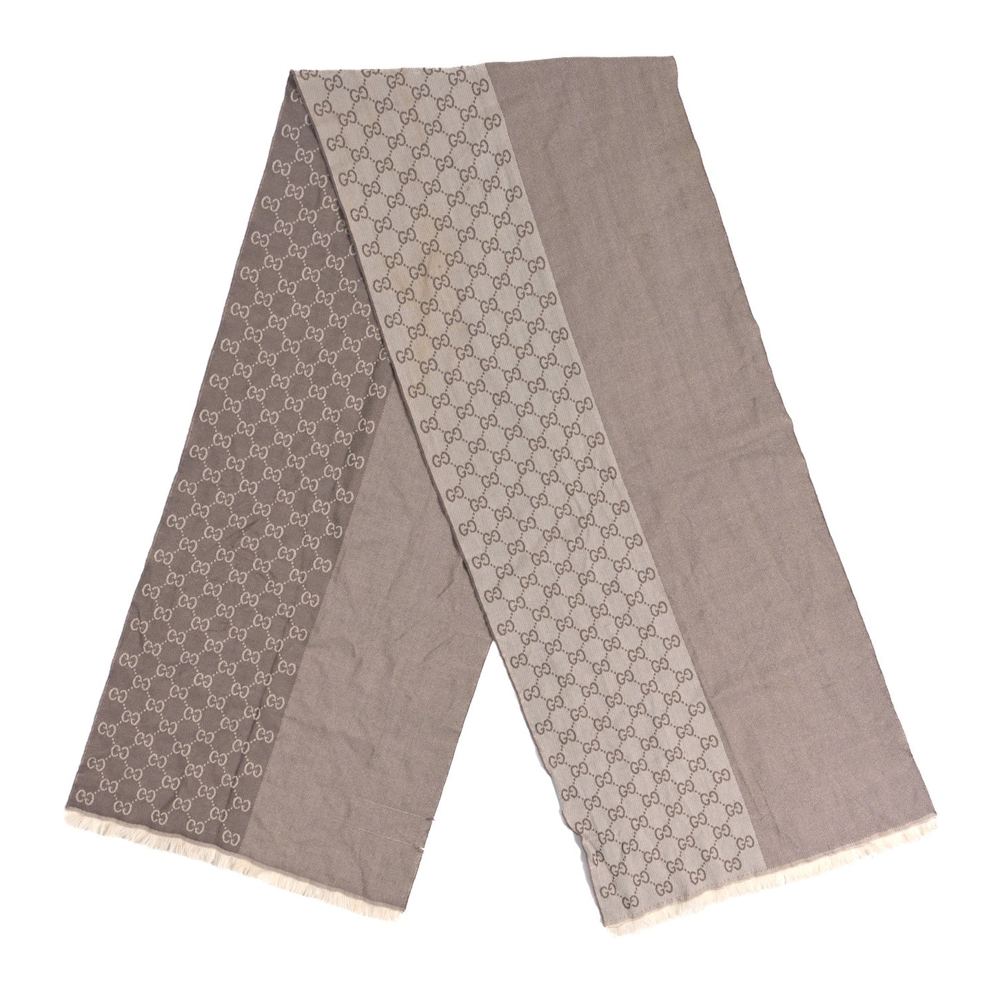 Wool GG Monogram HalfGG Fringe Scarf Ivory Beige