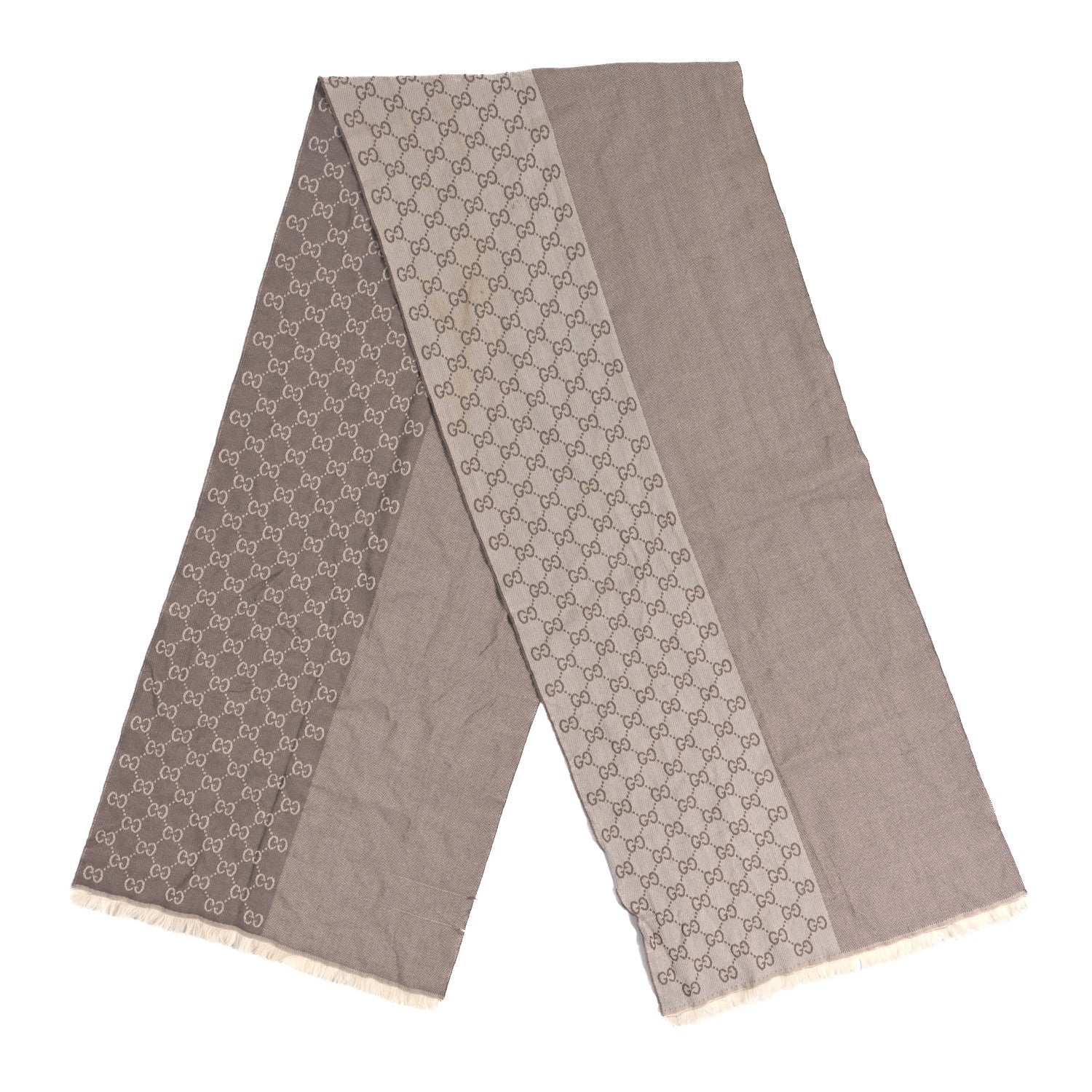 Gucci Wool GG Monogram HalfGG Fringe Scarf Ivory Beige 2 of 5