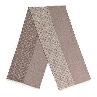 Gucci Wool GG Monogram HalfGG Fringe Scarf Ivory Beige 2 of 5