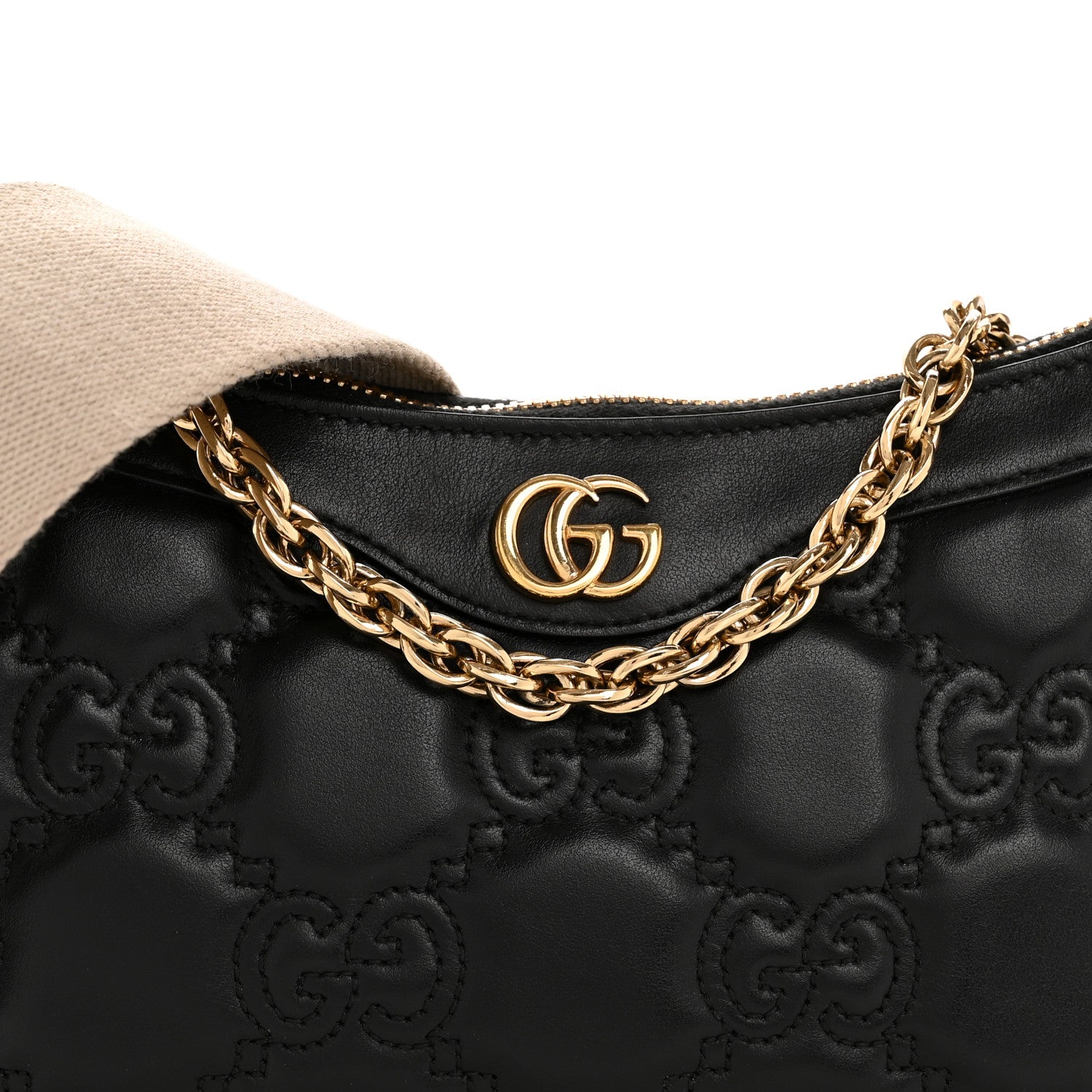 Gucci Calfskin GG Matelasse Chain Handbag Black Natural 8 of 13